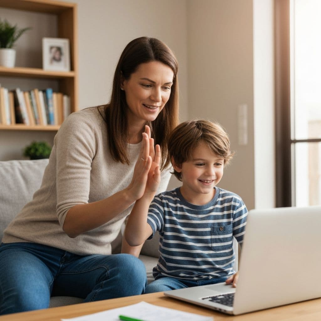 Child practicing on tablet